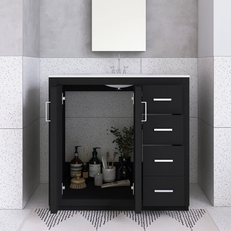Meuble-lavabo 36 po avec lavabo en céramique, Noir