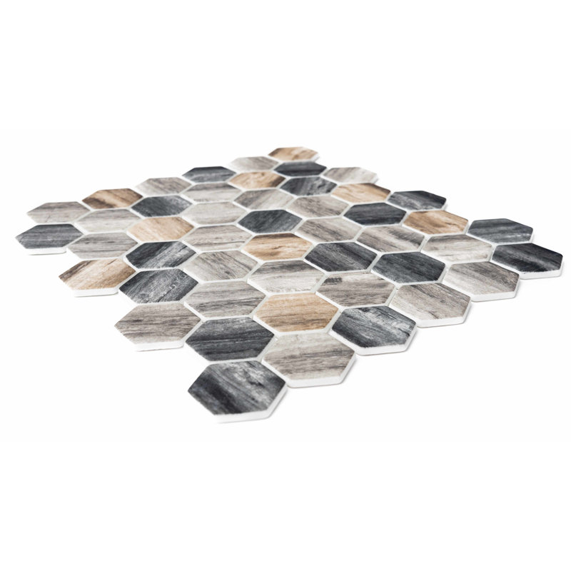 Recycled 1.88" x 1.88" Glass Honeycomb Mosaic Wall  Tile, Gray/Taupe/Black