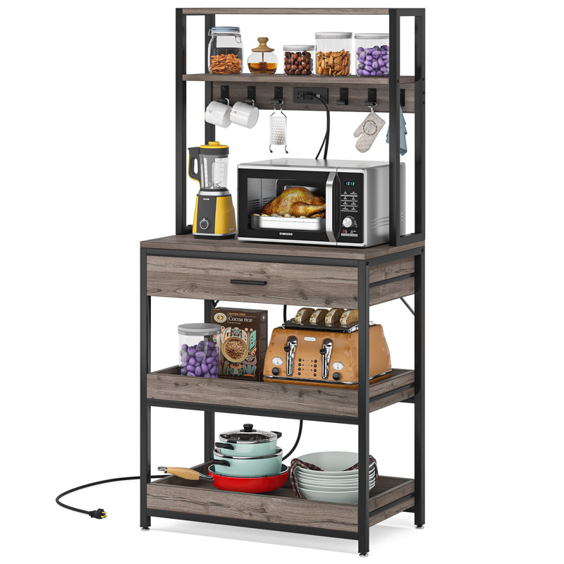 Rozel 31.5'' Steel Standard Baker's Rack with Microwave Compatibility, Gray/Brown