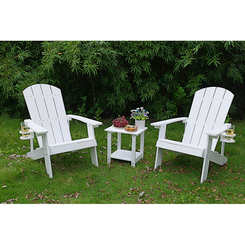 2-Piece Adirondack Chair, Outdoor Lounge Chair With Built-In Side Cup Holder, White
