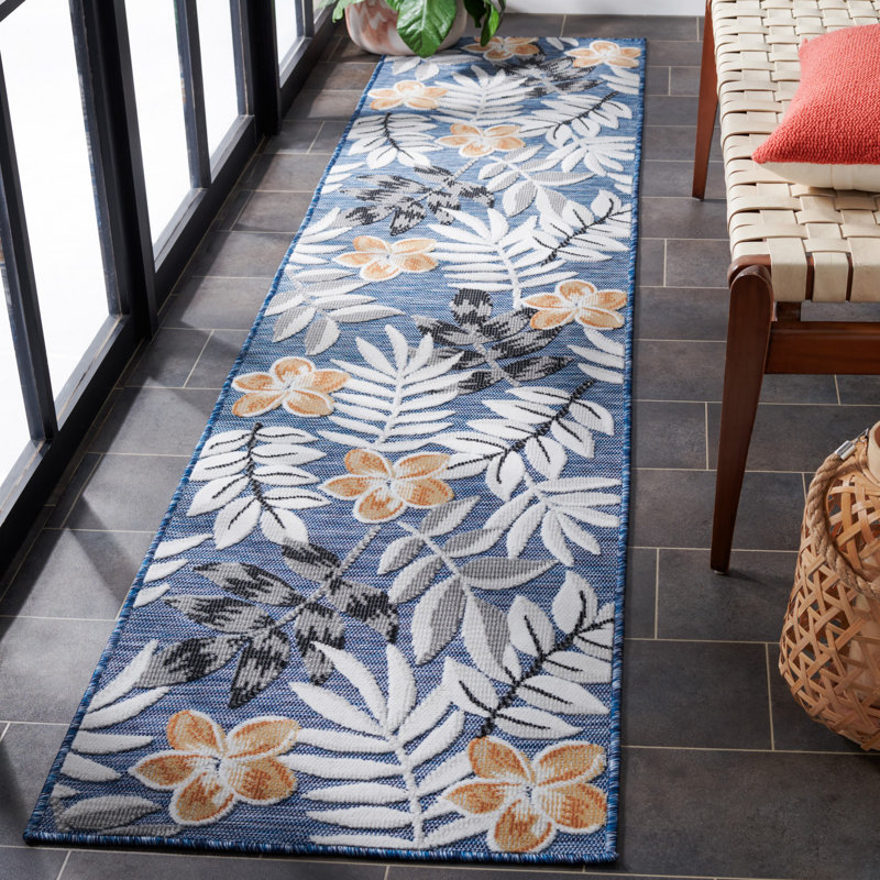 Tapis intérieur / extérieur bleu / gris Strinko, Tapis de couloir 2 pi x 9 pi