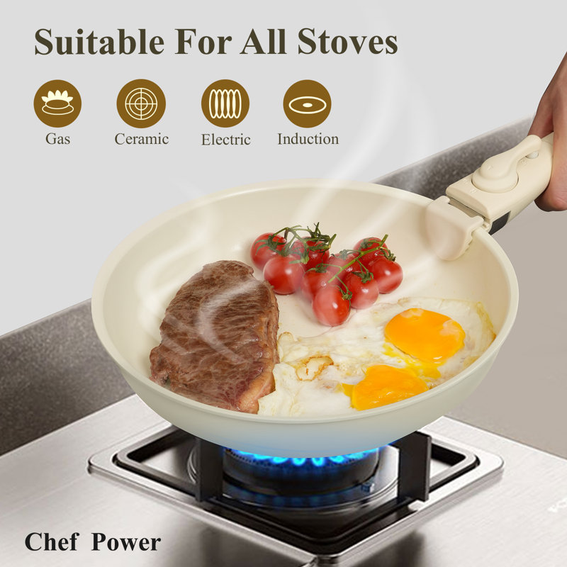 Chef Power 19pcs Ceramic Nonstick Pots and Pans Set, Cookware Sets Detachable Handle