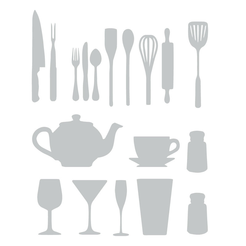 Décalcomanie murale de cuisine, Gris clair, H 51 po x l 40 po x P 0,01 po