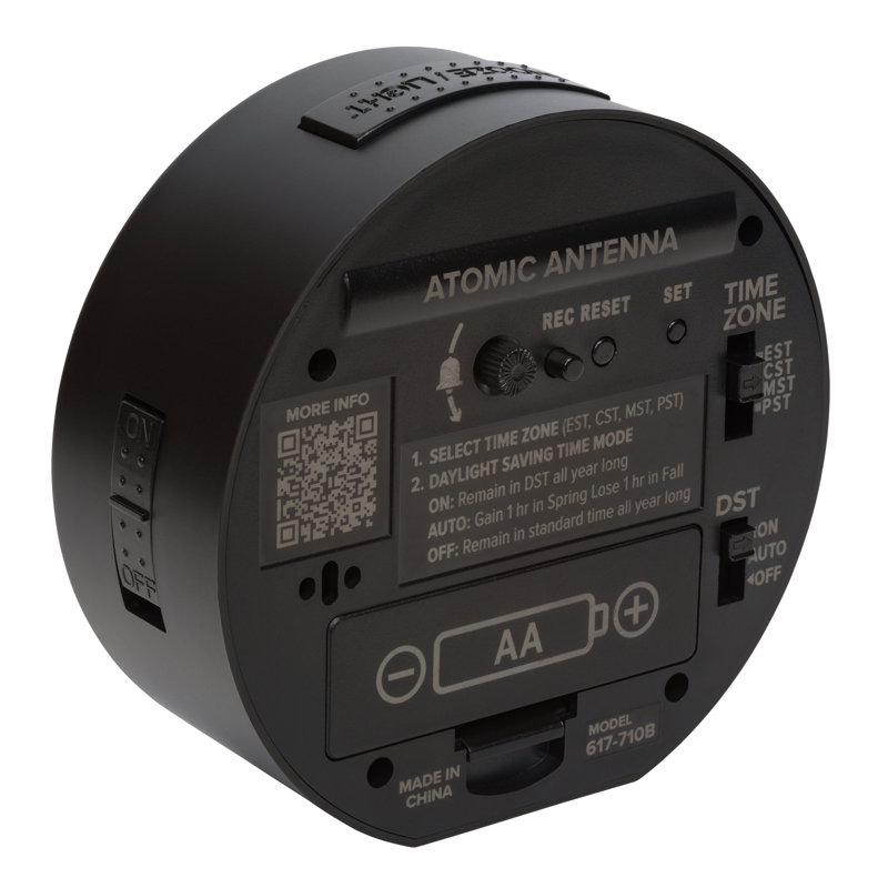 4-Inch Round Black Atomic Analog Alarm Clock