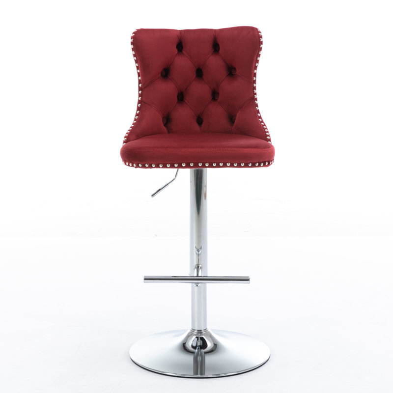 Julias Upholstered Adjustable Height Counter Stool, Red/Chrome