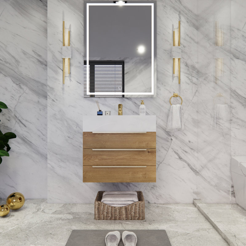 Ensemble de meuble-lavabo simple mural 24 po Glasgow, Chêne