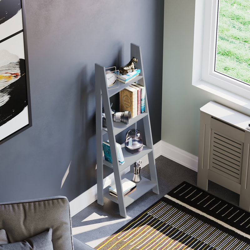 Jess 4 Tier 141Cm H x 46Cm W Ladder Bookcase, Grey