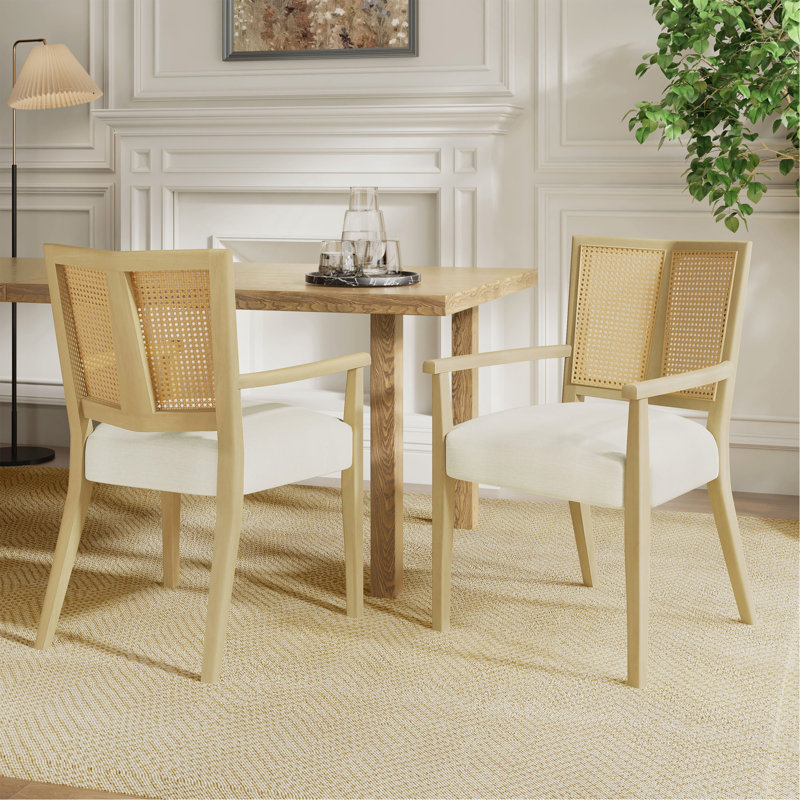 Ensemble de 2 chaises de salle à manger, Naturel, Blanc