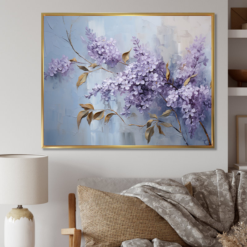 Lilas mauve et mauve en fleurs II - impressions d'art lilas, Cadre flottant doré, 16" H x 32" W