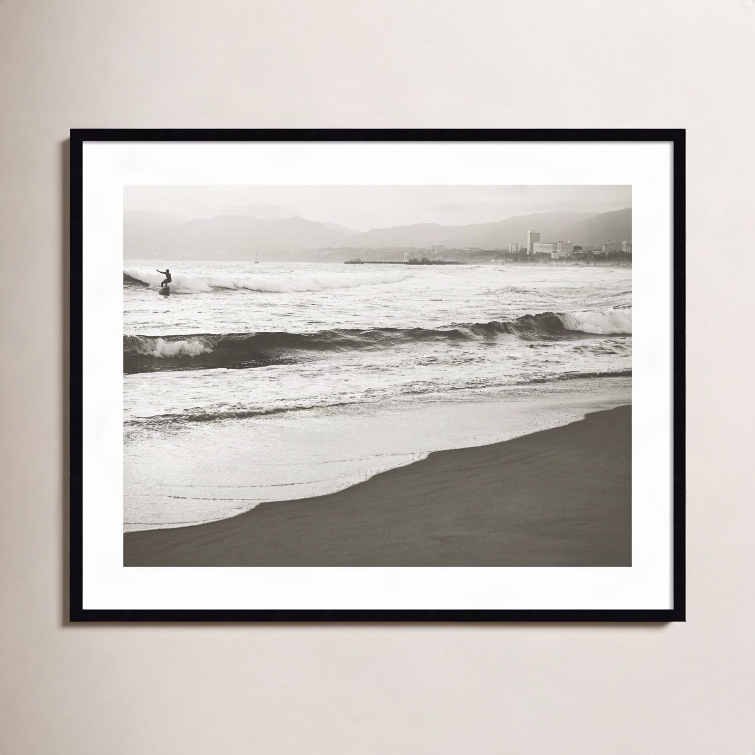 Fig "BW Surfer No. 1" Photo Print, 33" H x 41" W, Black Framed