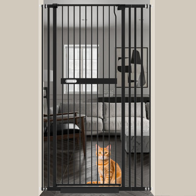 Barrière pour animaux 71 po en métal très haute 71 po - Montée sous pression, espacement de 1,37 po, fermeture automatique (noir)