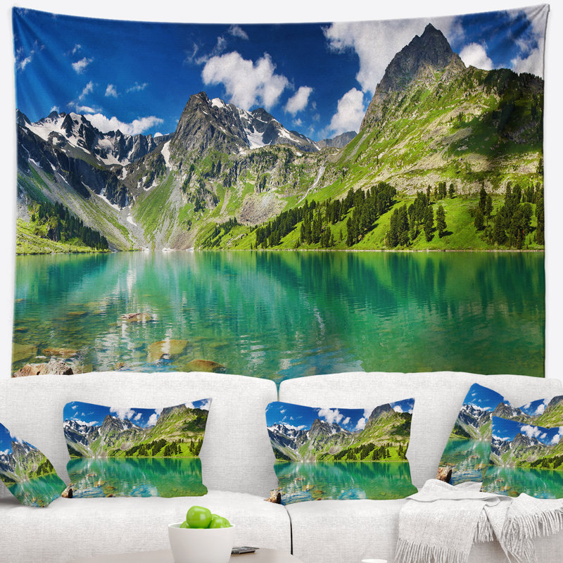 Photographie jour lumineux mountain lake tapestry, H 32 po x l 39 po
