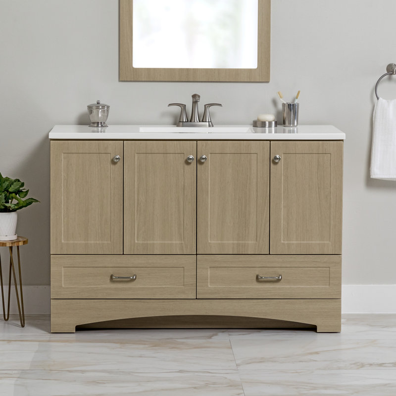 Ensemble de meuble-lavabo sur pied simple 48,5 avec plateau Emlyn, Brun