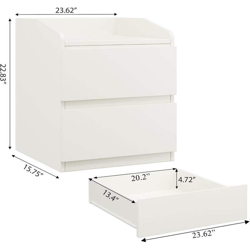23.6" 2-Drawer Nightstand, White