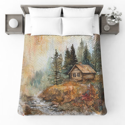 Rustic Cabin Forest Bedding Cabin Bedspread Landscape