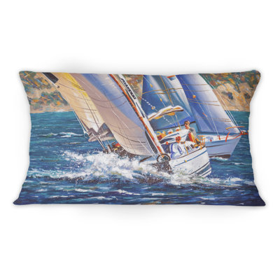Sailing Regatta On Wild Sea - Nautical & Coastal Printed Throw Pillow 1