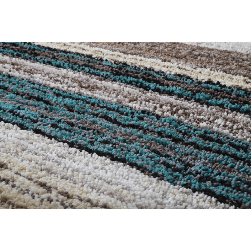 Tapis touffeté à rayures bleu / noir / beige Peggy, Rectangle 5 pi x 7 pi