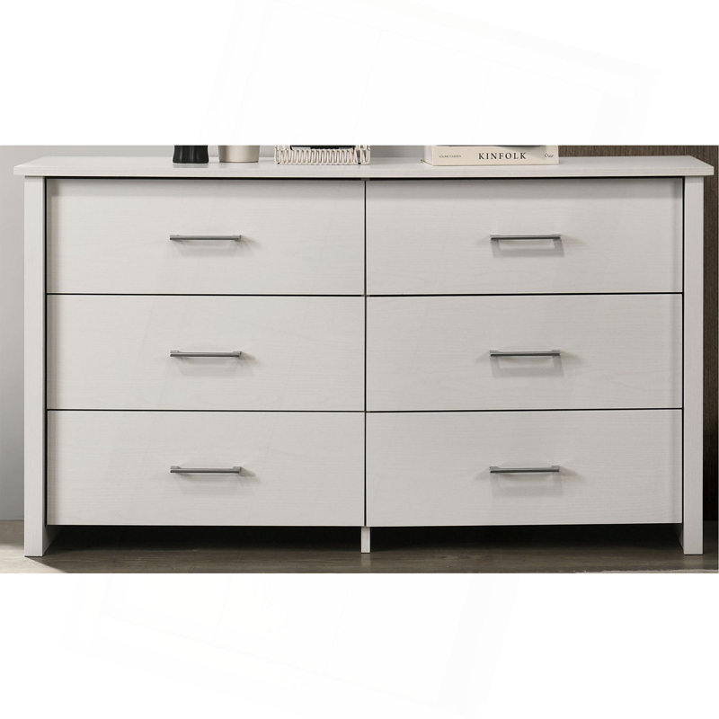 Commode 6 tiroirs avec poignées, Blanc