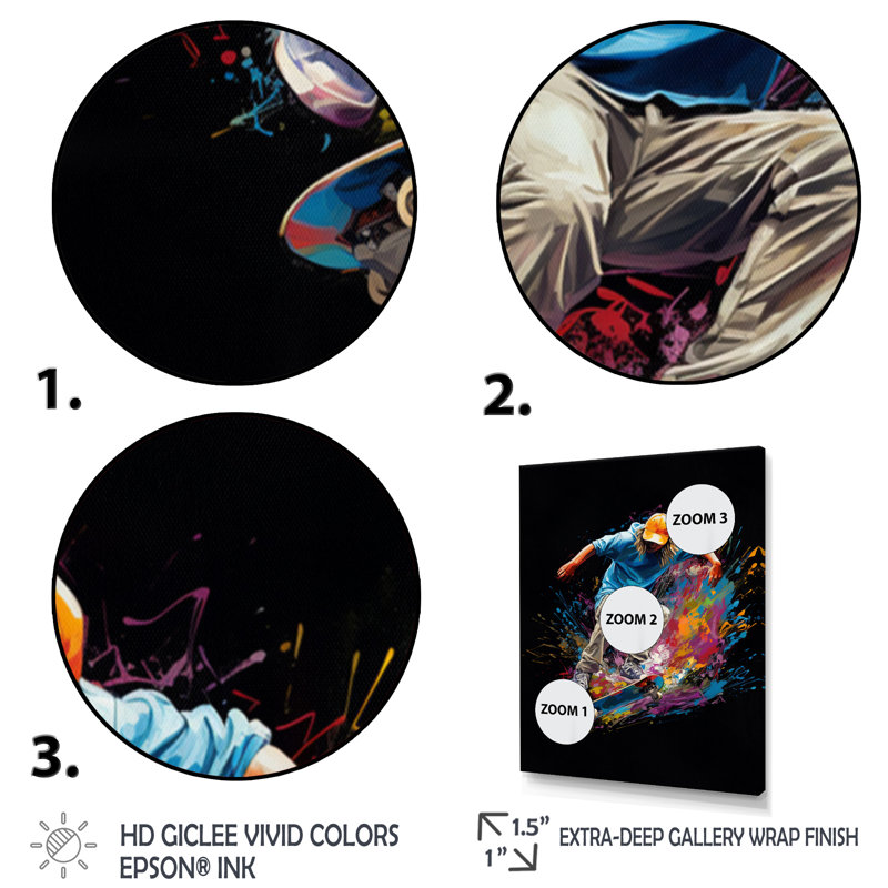 Skateboard Urban Flow II - Décoration murale sport, H 32 po x l 16 po x P 1 po, Cadre photo noir