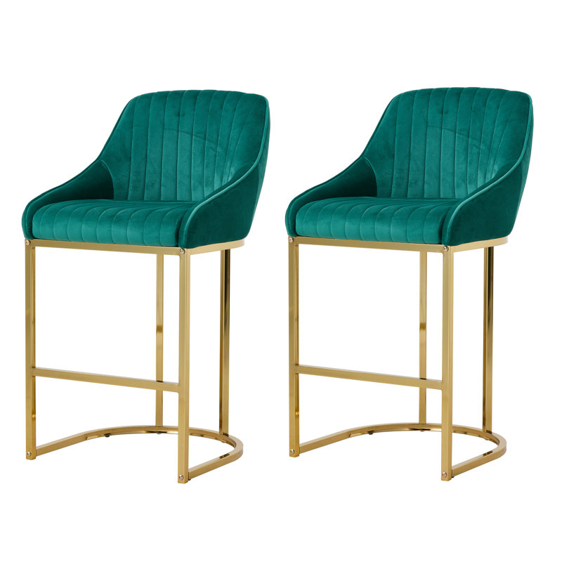 Upholstered Counter Stool with Metal Frame, Green