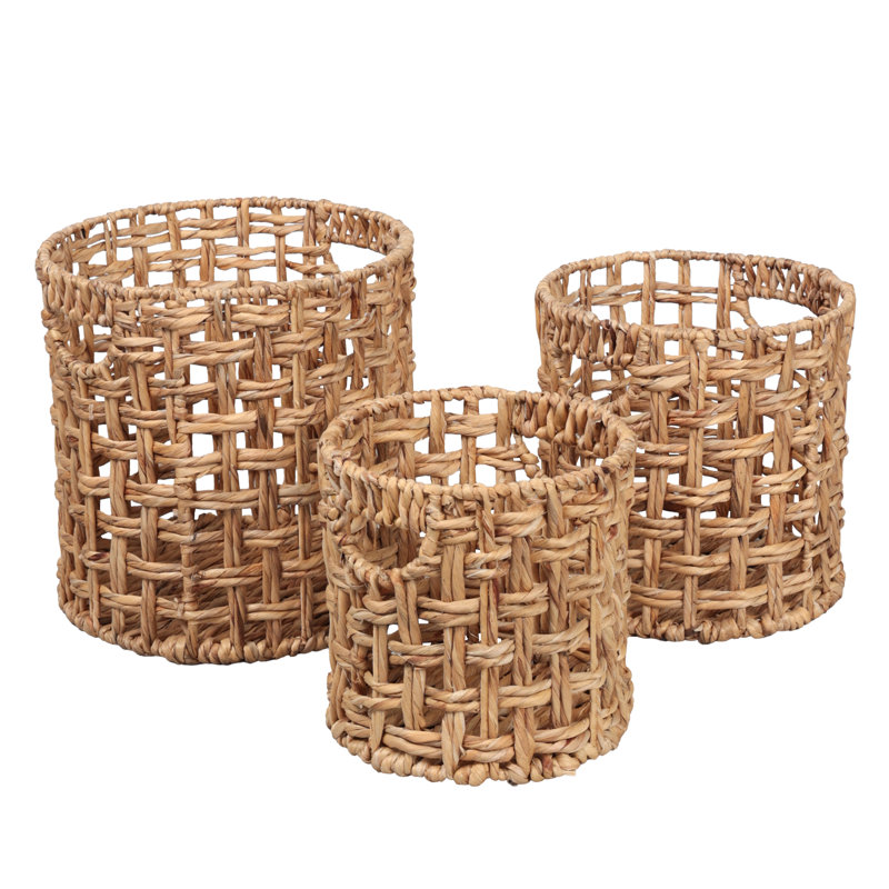 Paniers gigognes tissés à la main à motif jacinthe d'eau de style bohémien Lasuna Coastal, Naturel