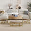 Table basse moderne à plateau relevable avec rangement et 3 repose-pieds blanc et naturel