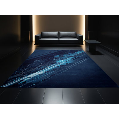 Tapis bleu moderne délavé à la machine Chaplin Cyberpunk Hacker
