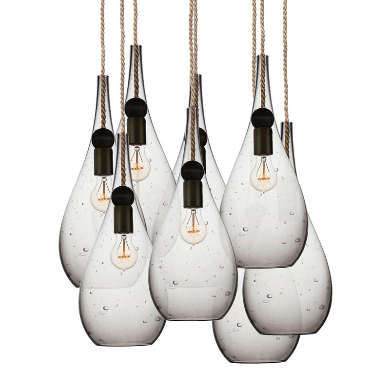 Earth 8 - Light Chandelier, 96" H x 18" W x 18" D, Ship Rod, Seeded Glass