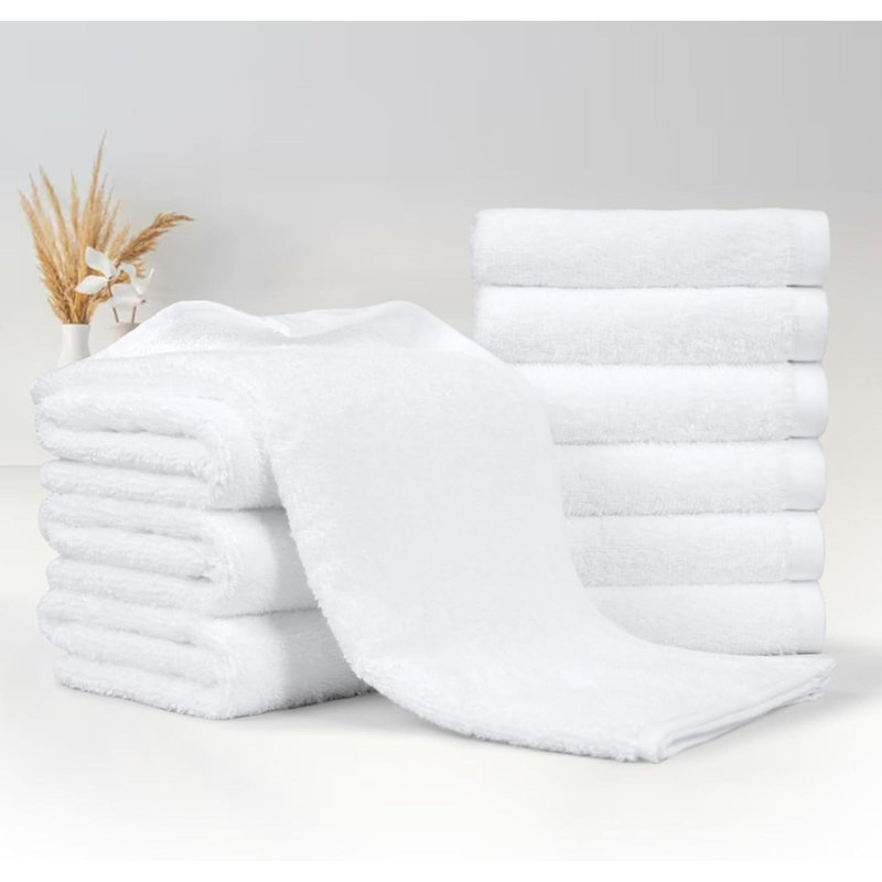 Essuie-mains 100% coton pour salle de bain - paquet de 12 serviettes, Blanc