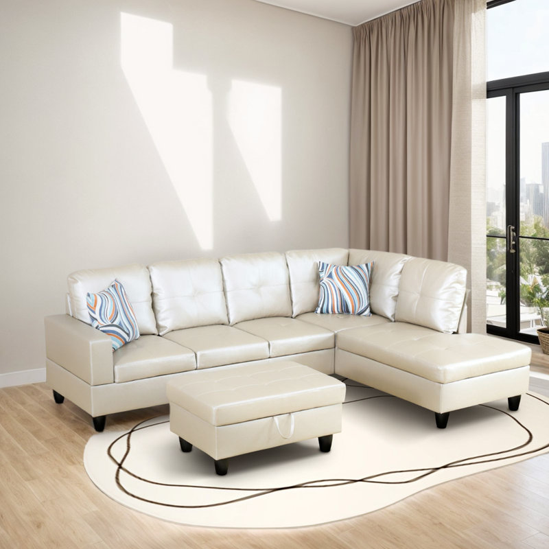 Canapé et chaise longue avec repose-pieds Beesley, Orienté à gauche (vu de face), Noir, Similicuir gris foncé