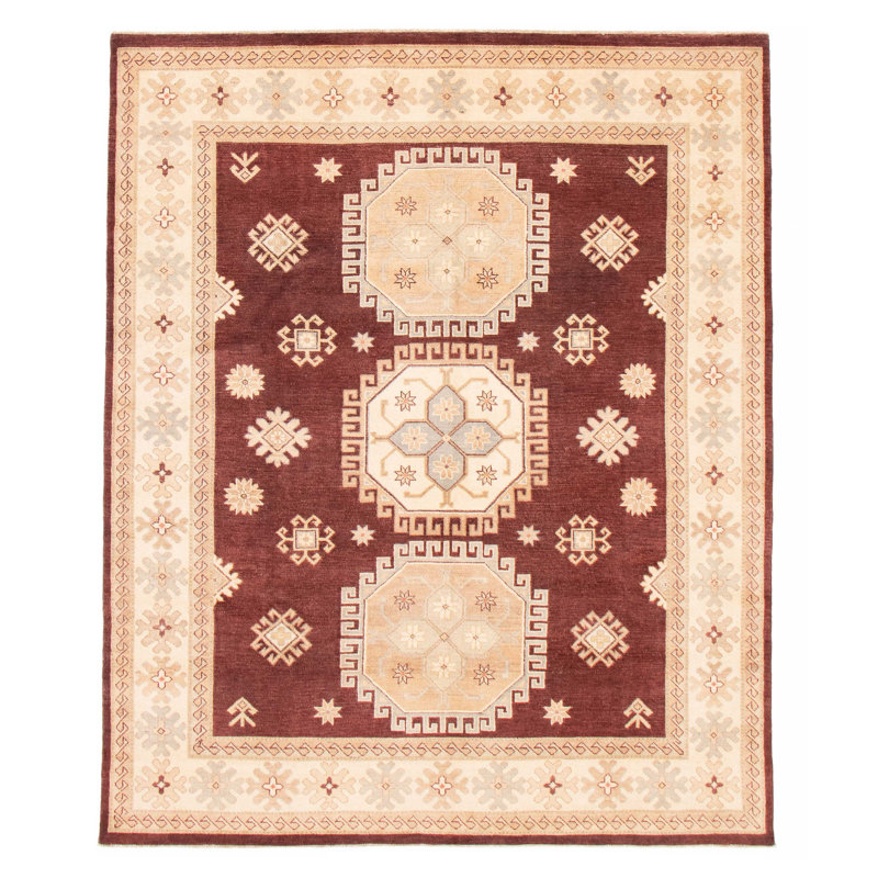 Tapis brun foncé en laine noué à la main de conception unique 7 pi 10 po x 9 pi 8 po New Age Dittmer