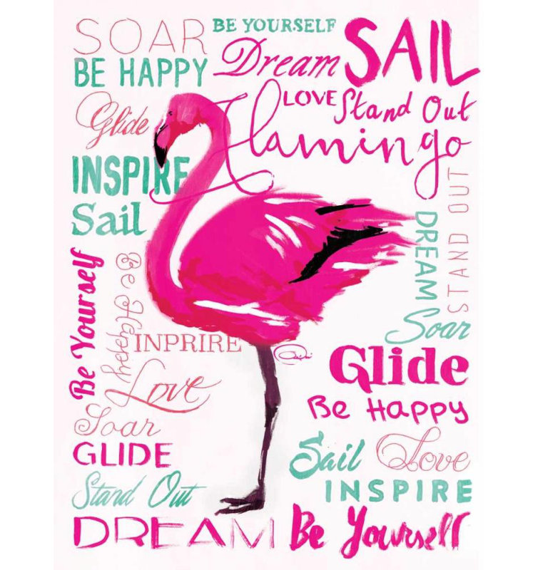 Art sur toile tendue Bayou Breeze OnRei Gallery: Wordy Flamingo, H 18 po x l 15 po