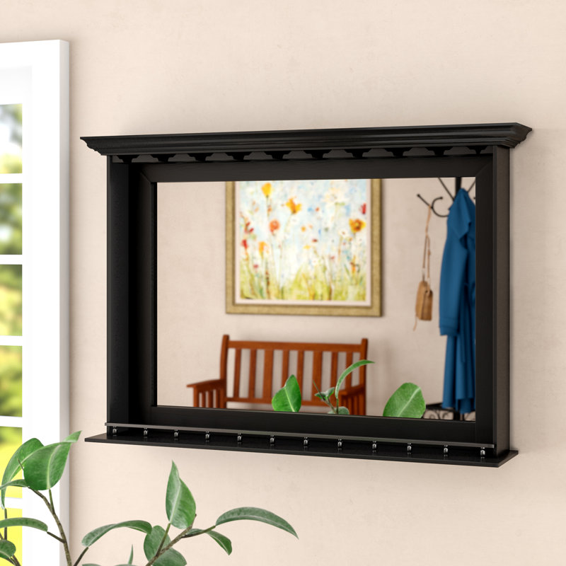 Chiles Bar Accent Mirror with Wine Glass Rack By RAM Game Room, Black