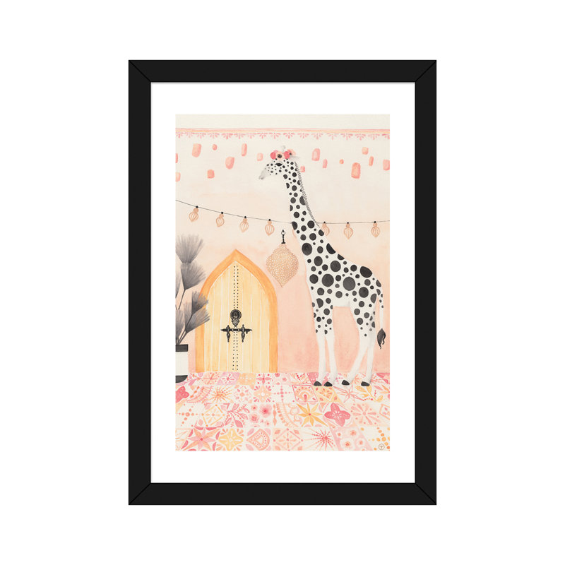 Girafe au Maroc, art encadré, H 24 po x l 16 po x P 1 po, Papier avec cadre noir