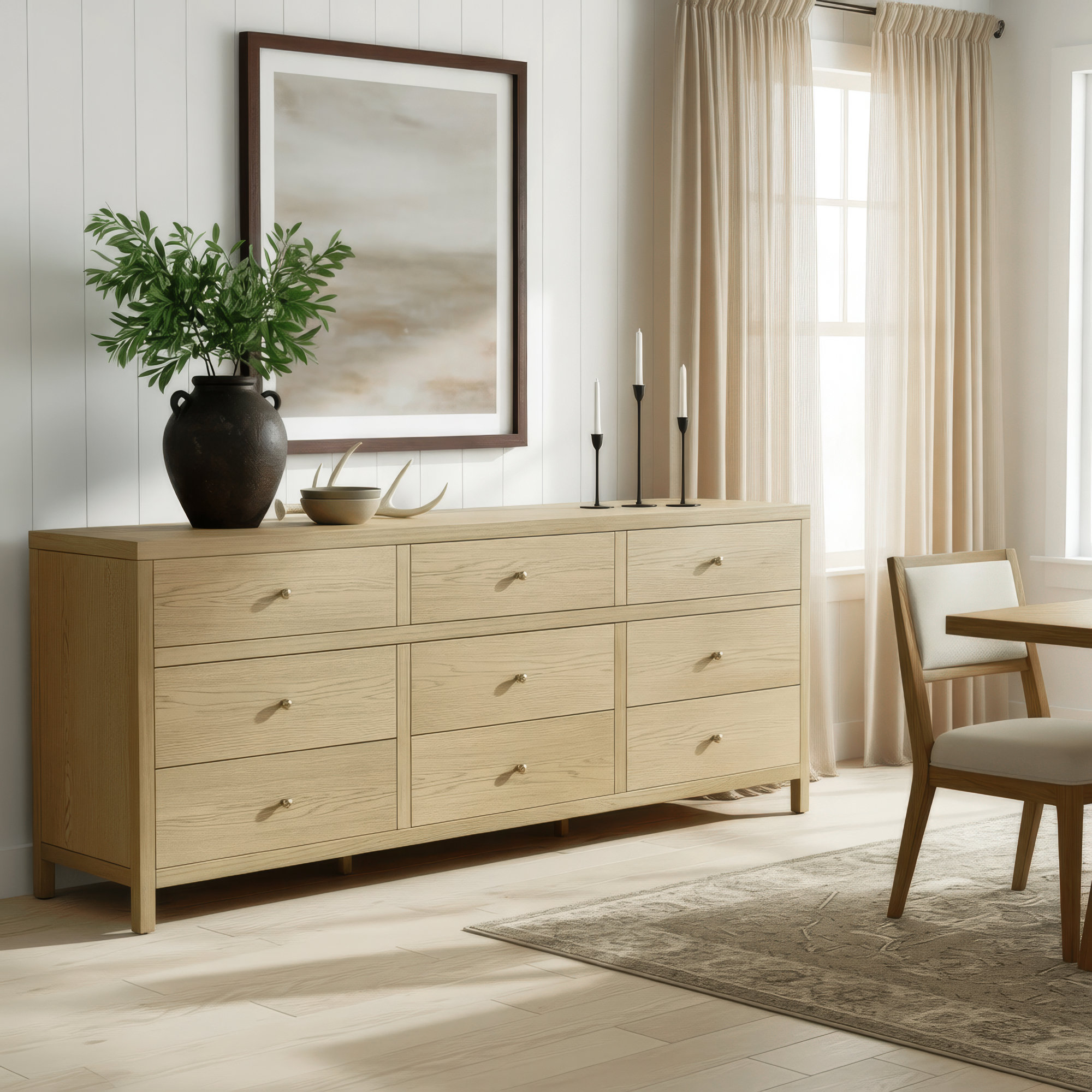 Celine 84" 9-Drawer Dresser, Light Oak Brown