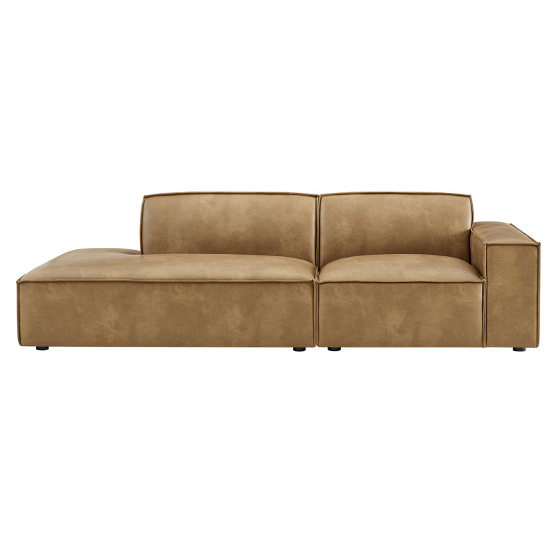 Causeuse modulaire en cuir 2 pièces Bange, Face à la droite, Similicuir Toast