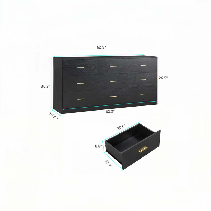 Commode 9 tiroirs, Noir