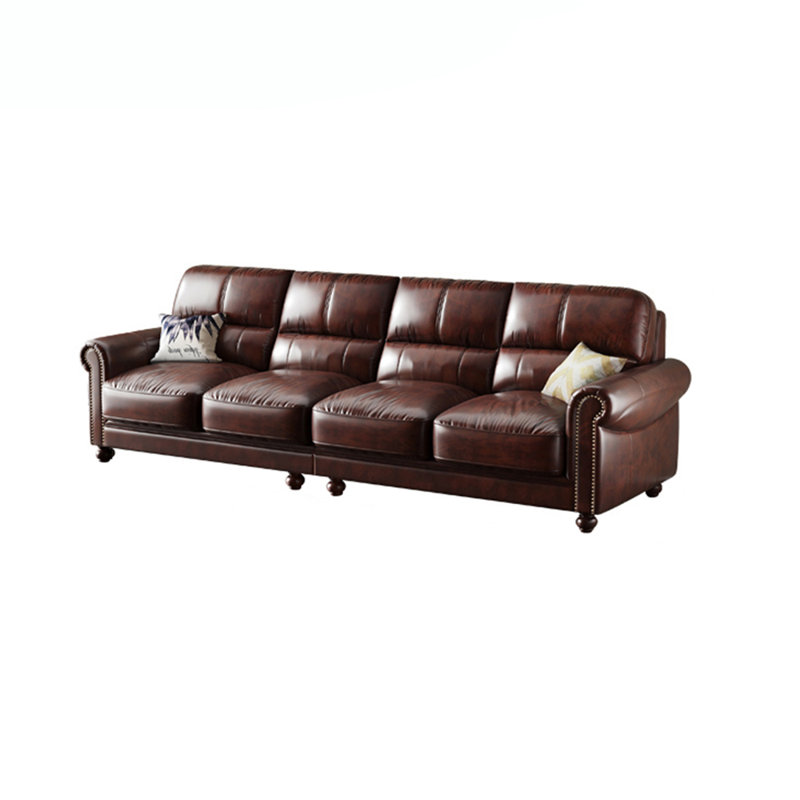 Canapé en cuir véritable européen à accoudoirs roulés de 125,2 po European Retro Country