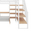 Lit mezzanine double en métal avec escalier, table et tablettes de rangement-566204343