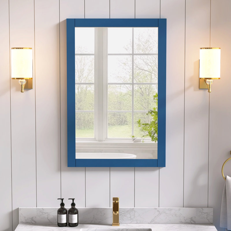 24''X 36'' Wall Mounted Bathroom Vanity Mirror Solid Wood Frame, Blue