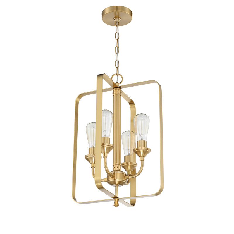 Luminaire suspendu lanterne 4 lumières Upney, Laiton satiné