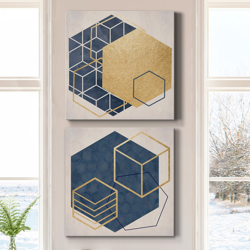 Geo I - impression de 2 pièces, H 40 po x l 80 po x P 1 po, Toile tendue