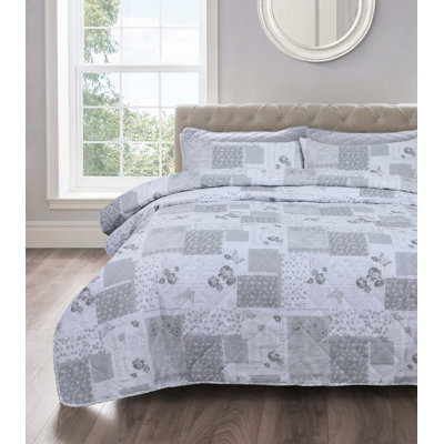 Chazz Maya Grey P/C Bedspread Set Breathable Quilted Bedspread sets with Bed Comforter Pillowsham