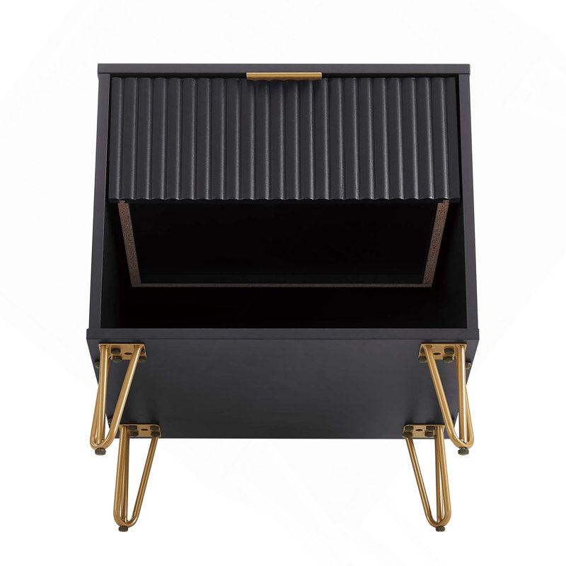 Dumbo 20" Fluted Nightstand In Black (1-Drawer), Black/Gold