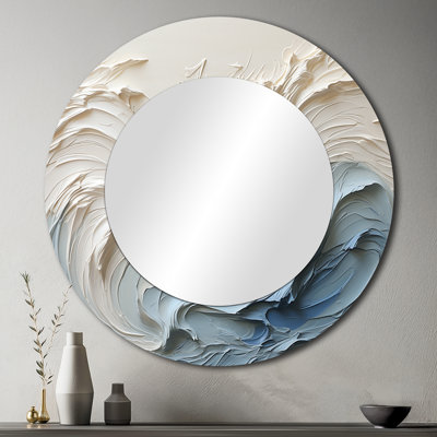 White And Blue Wave Papercut Style - Coastal Waves Round Mirror Wall Decor_MTMIR109532