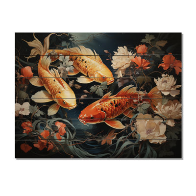 Japon Art Golden Koi I sur bois