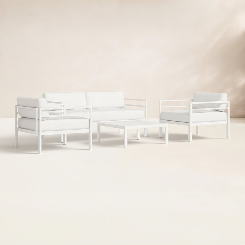  Ensemble de conversation d'extérieur pour 4 personnes avec coussins Nixon - Ensemble de sièges en aluminium pour la cour, le patio, la terrasse et le jardin - Blanc