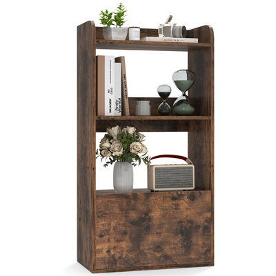 Étagère autoportante à 3 niveaux avec tiroir, en bois d'ingénierie, pour salon, bureau ou chambre, brun rustique