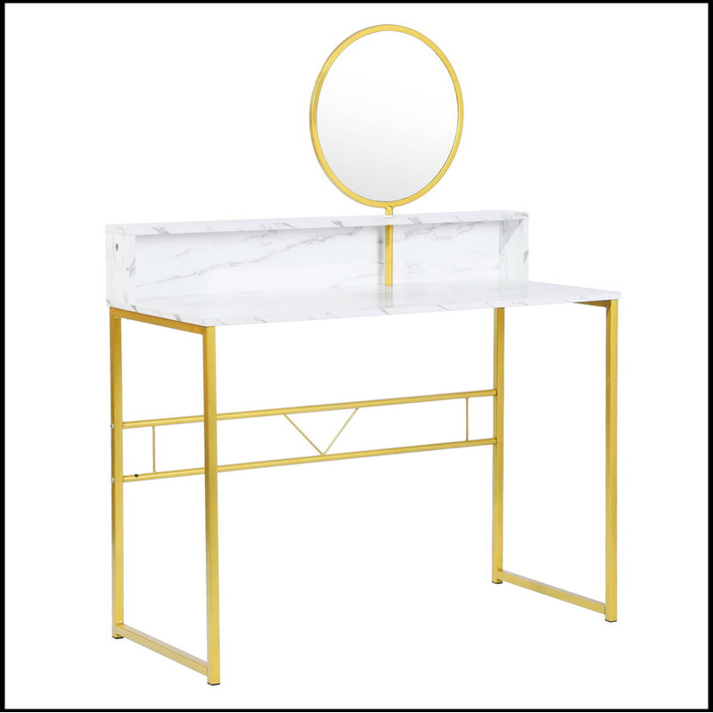 Petit bureau blanc de 41,3 pouces avec espaces de rangement ouverts, coiffeuse moderne
