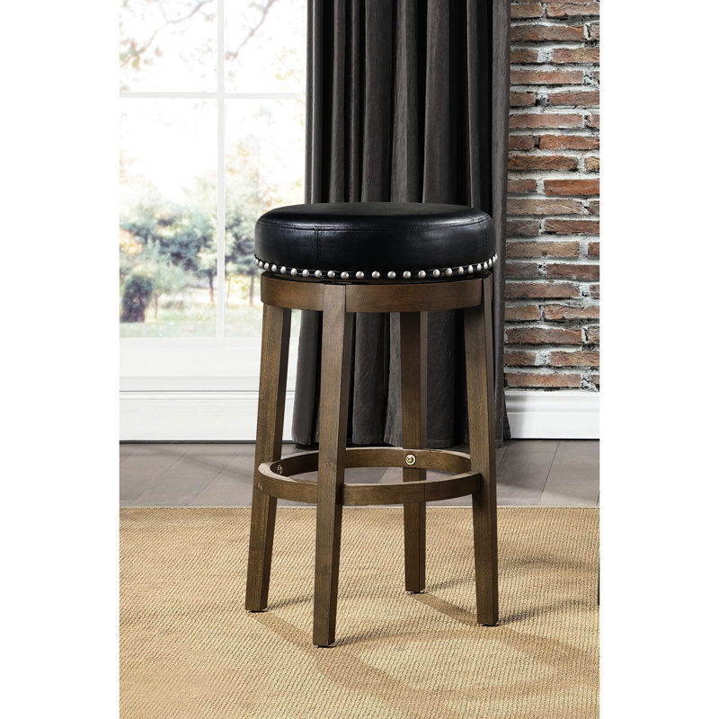 2 tabourets à hauteur de comptoir, siège pivotant en similicuir 360 avec garniture cloutée, structure en bois massif pour tabourets décontractés (de 2), degré et charme